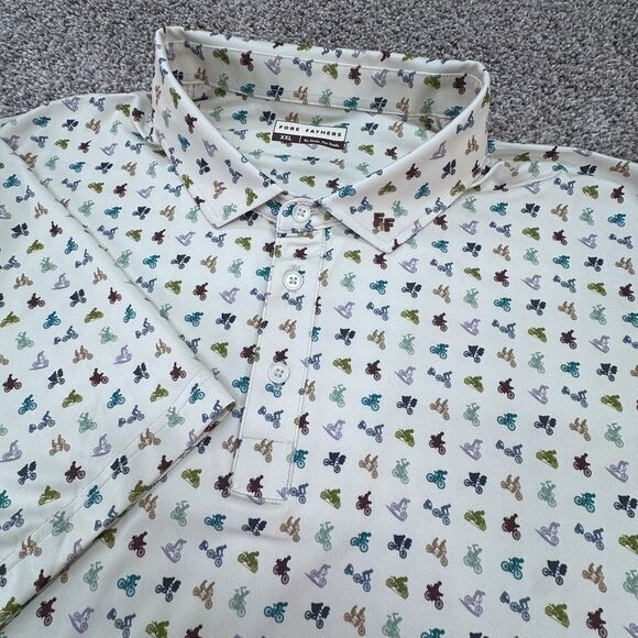 Other - Fore Fathers Mens 2XL Beige Short Sleeve Golf Polo Motorcycle Print
